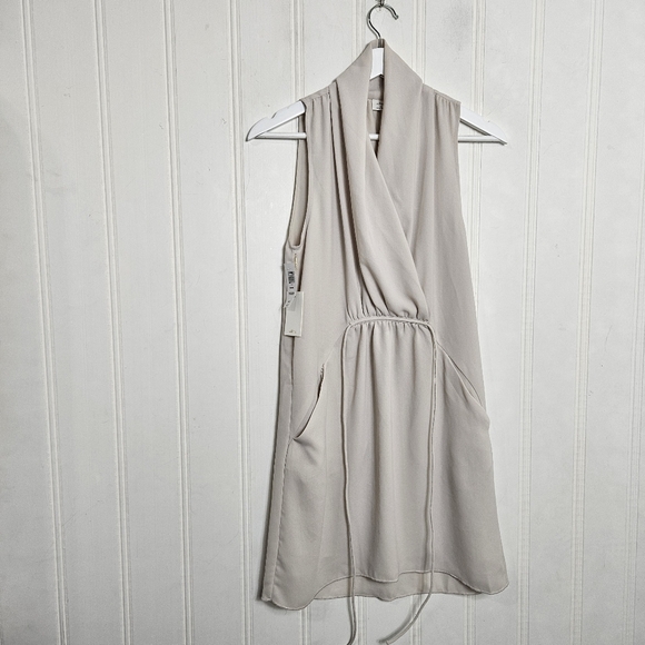 Aritzia Wilfred Mini Dress Women Sz XS Sabine Sleeveless Faux Wrap Draped Collar - Picture 2 of 15